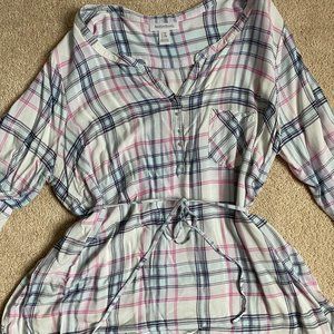 2X Motherhood Maternity Plus Pink & Blue Plaid Top